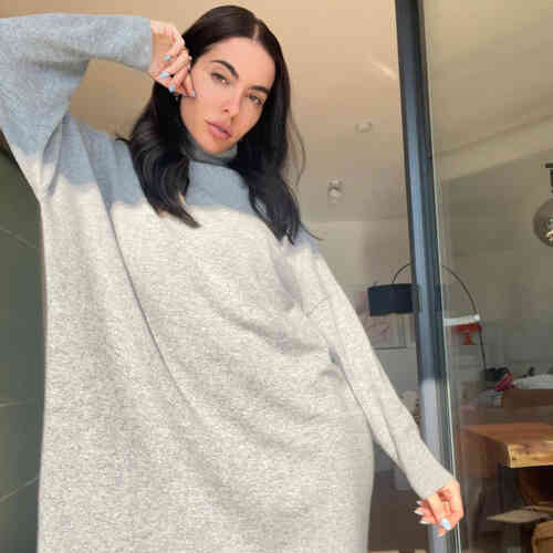 Cashmere dress with stand collar