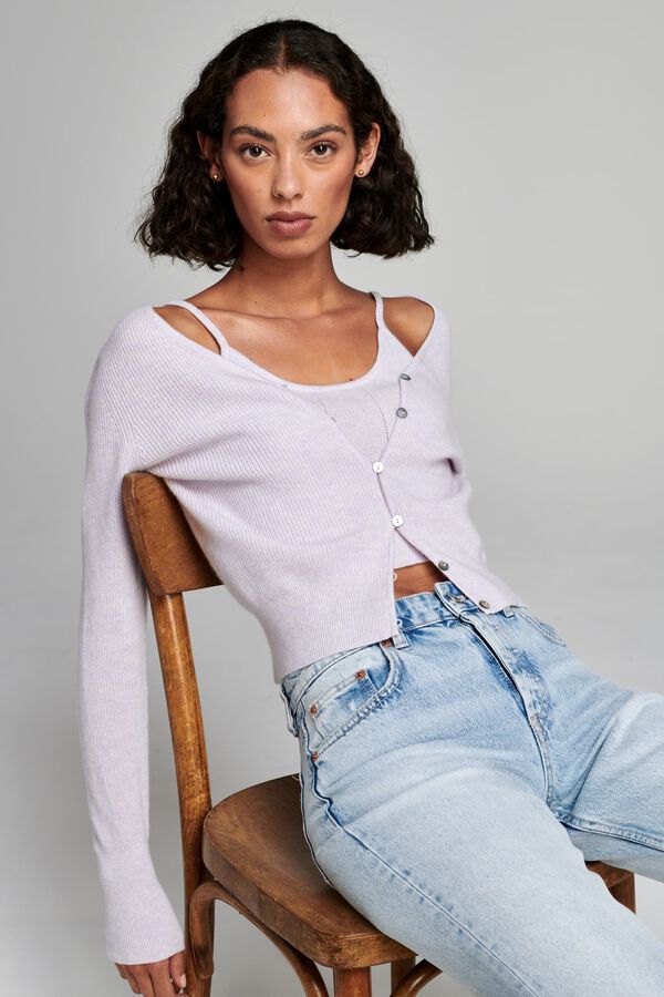 Knitted cashmere crop top with pointelle details