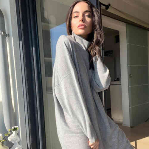 Cashmere dress with stand collar