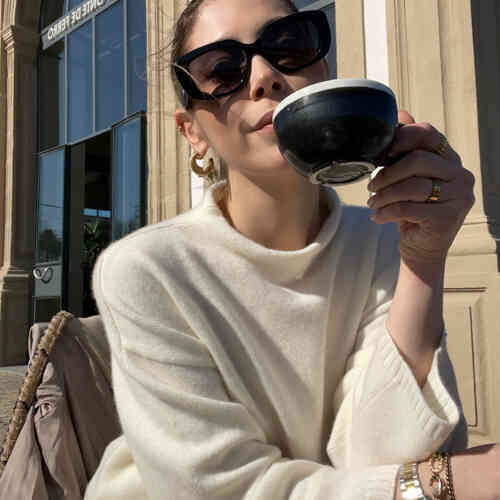 Organic cashmere sweater with stand collar
