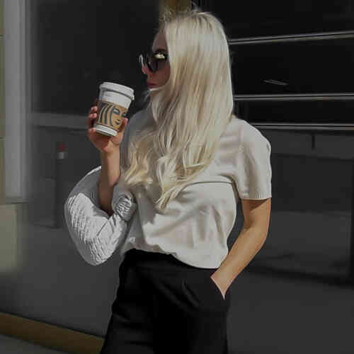 Organic cashmere fine knit short sleeve sweater