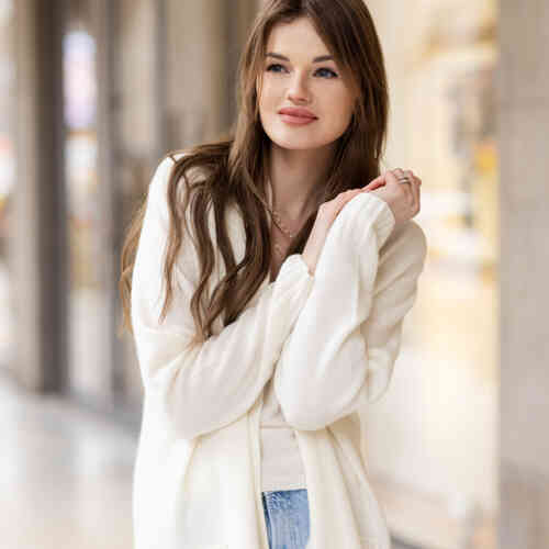 Organic cashmere cardigan with ribbed shawl collar