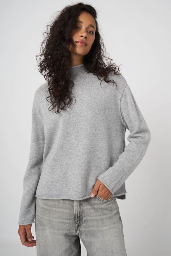 Pure cashmere sweater with stand collar