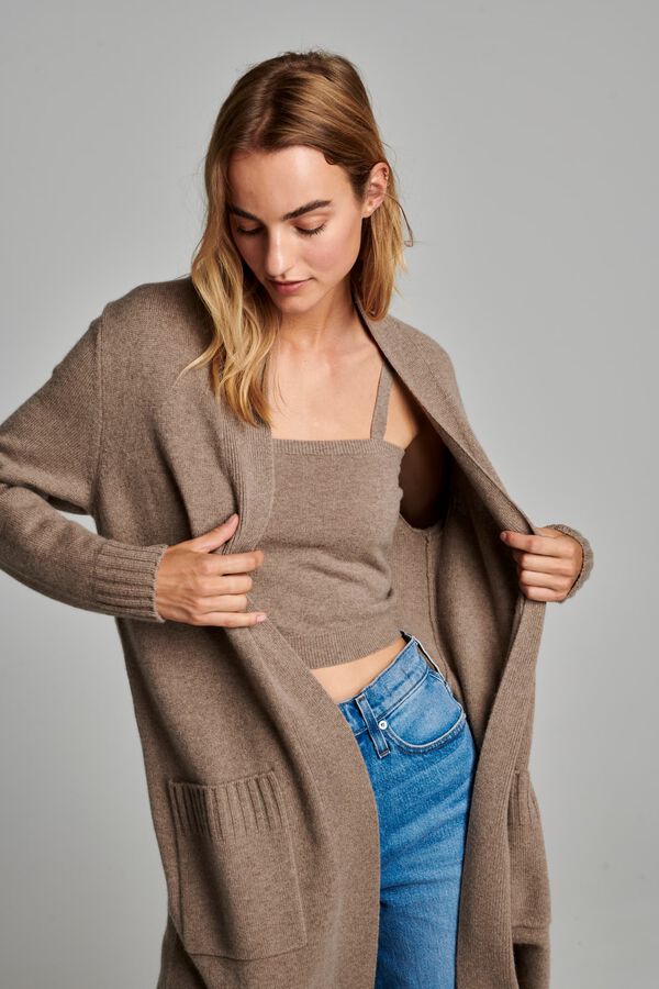 Organic cashmere cardigan with ribbed shawl collar