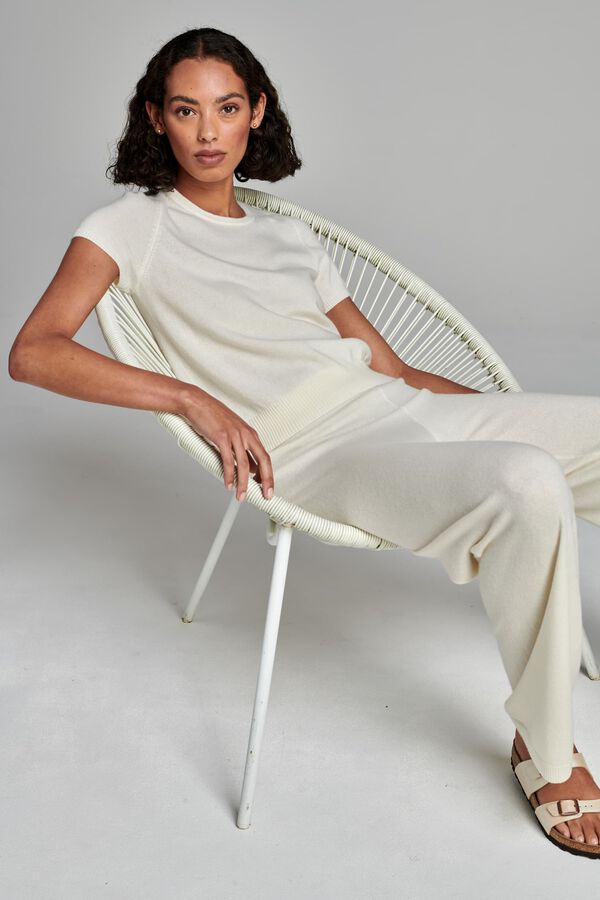 Organic cashmere fine knit short sleeve sweater