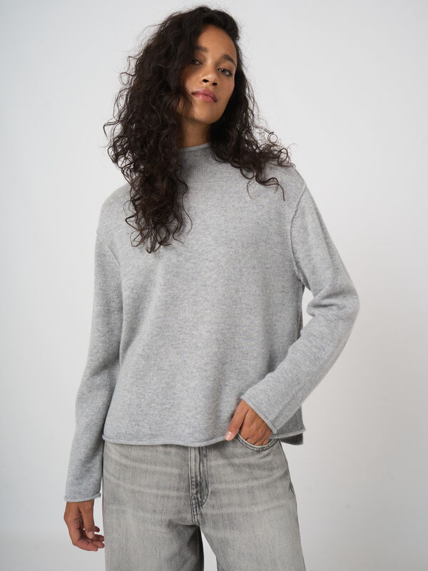 Pure cashmere sweater with stand collar