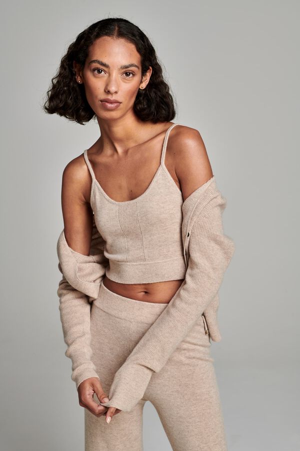 Knitted cashmere crop top with pointelle details