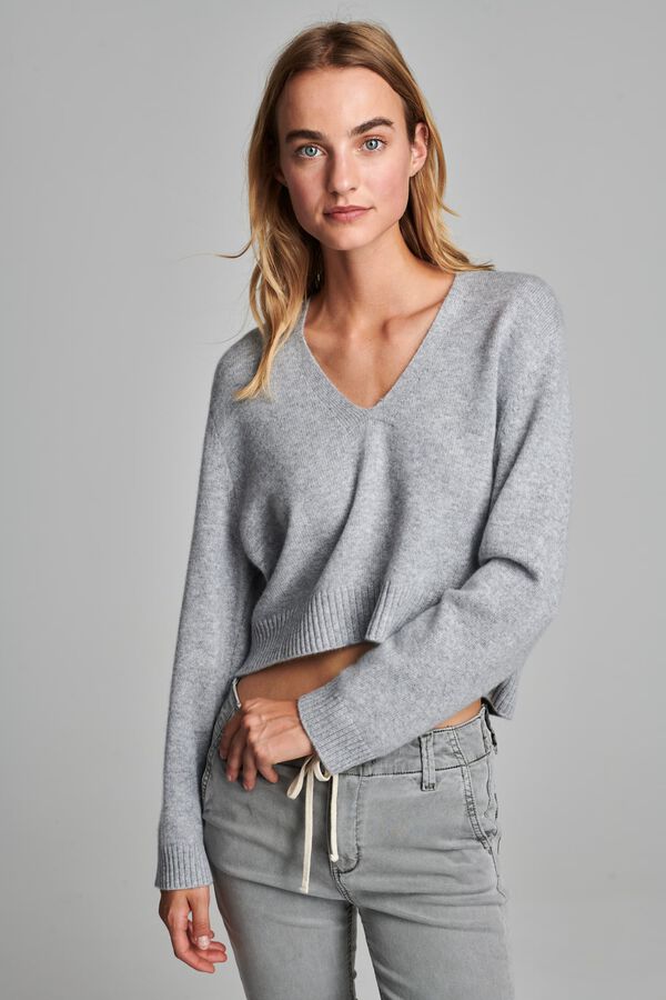 Cropped cashmere sweater with deep V-neck