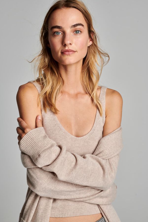 Long open cashmere cardigan with shawl collar